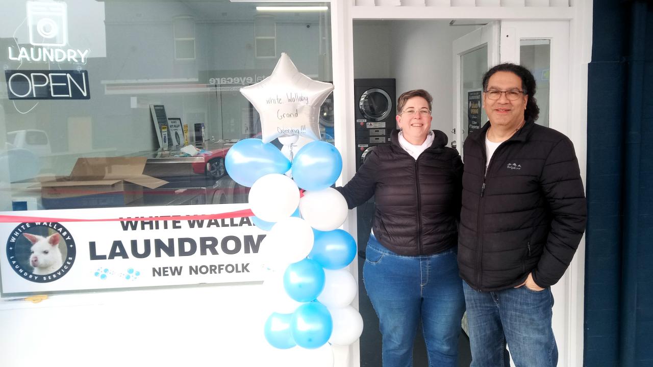 Ngaire Melhop and Shemi Rubin of White Wallaby Laundry Services prior to their grand opening of the new Laundromat last Saturday morning Ngaire Melhop and Shemi Rubin of White Wallaby Laundry Services prior to their grand opening of the new Laundromat last Saturday morning