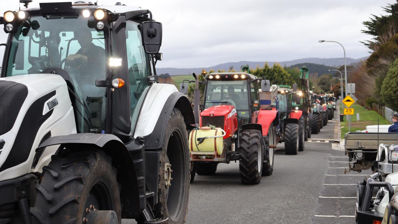 Tractors at Deloraine prior to a potato growers meeting