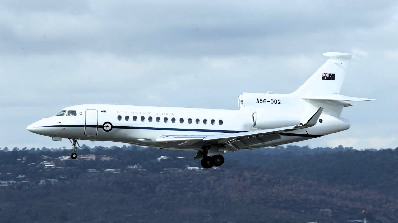 From Canberra to King Island, the RAAF Falcon 7X brings VIP style to Bass Strait skies. From Canberra to King Island, the RAAF Falcon 7X brings VIP style to Bass Strait skies.