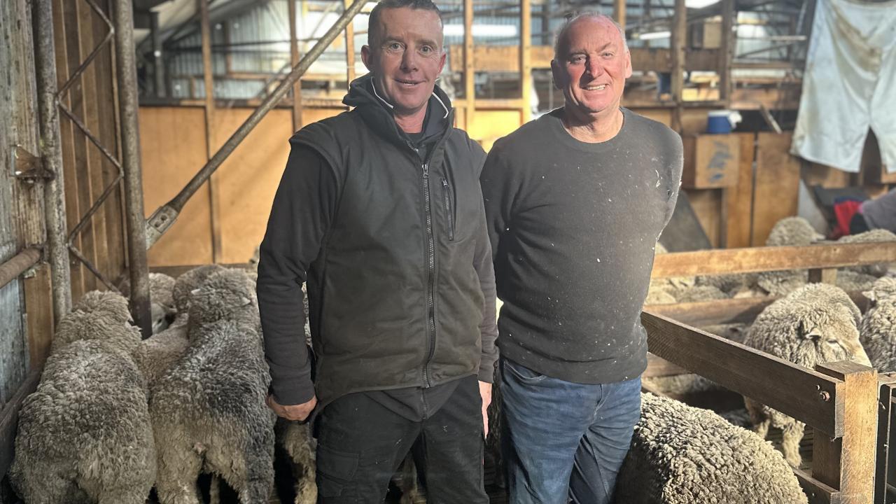 Phil Lester with Senior farm hand Scott Johnson.