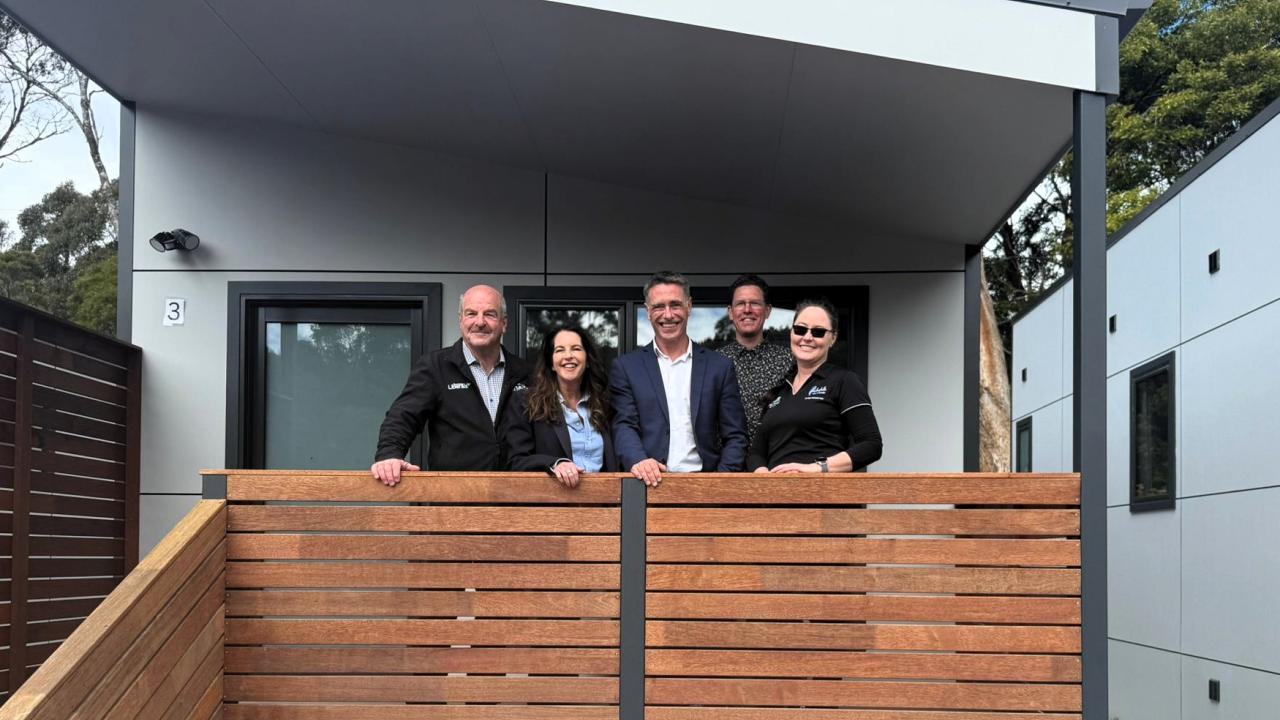 Liberal Lyons MHA Mark Shelton, Tourism Minister Jane Howlett and Destination Southern Tasmania CEO Alex Heroys with Mt Field Retreat owners Greg and Rachel Power Liberal Lyons MHA Mark Shelton, Tourism Minister Jane Howlett and Destination Southern Tasmania CEO Alex Heroys with Mt Field Retreat owners Greg and Rachel Power