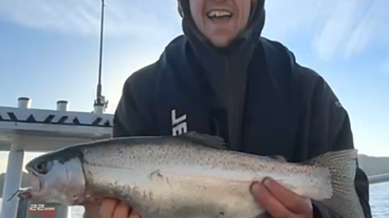 Jeremiah Perkins with a solid Rainbow Trout he landed at Toom's Lake last week.