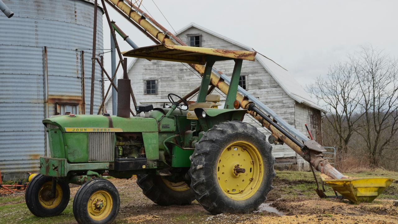A tractor on a farm