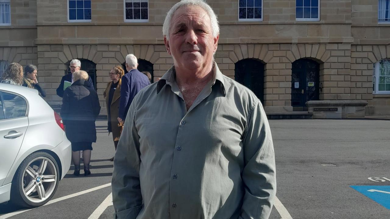 SFF MP Carlo Di Falco outside of Parliament House following the declaration of the polls