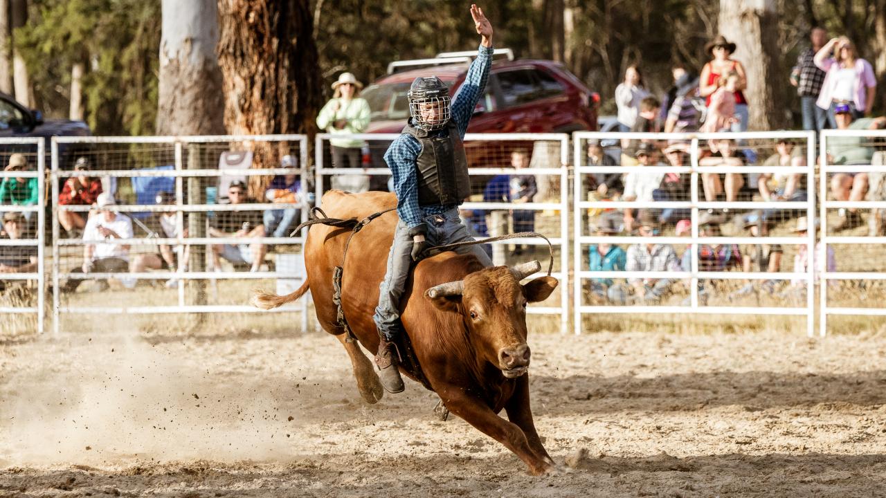 Alessandro Finoia hangs on for a place in the second division bull ride.