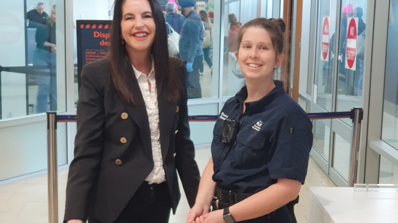 Minister Jane Howlett with airport biosecurity Minister Jane Howlett with airport biosecurity
