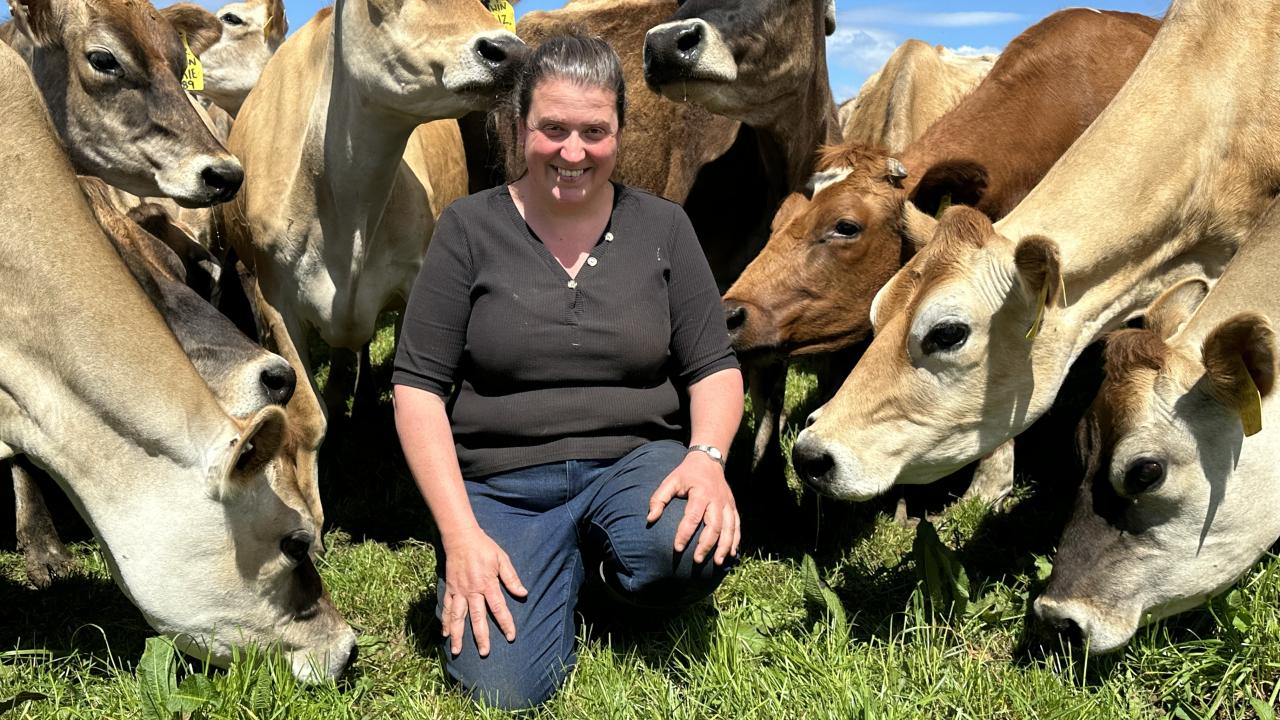 Jersey Australia board member and promotions chair Jane Sykes in the familys herd near Ringarooma Jersey Australia board member and promotions chair Jane Sykes in the familys herd near Ringarooma