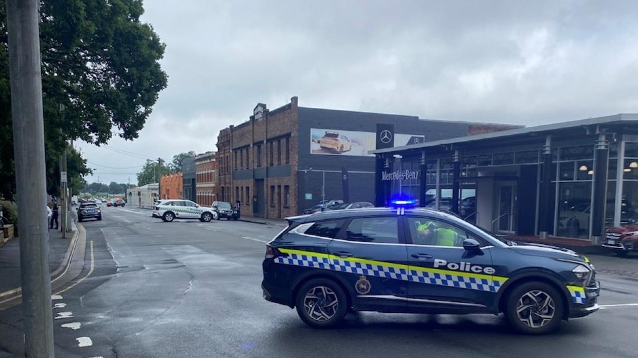 Police blocked off streets in Launceston Police in Launceston