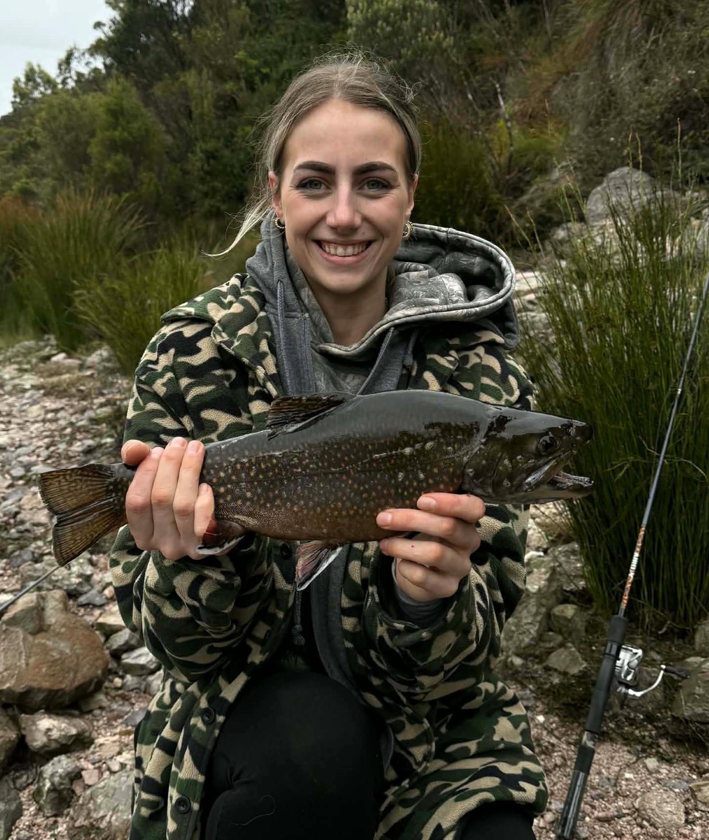 India Forster caught her first Brook Trout from Lake Plimsoll
