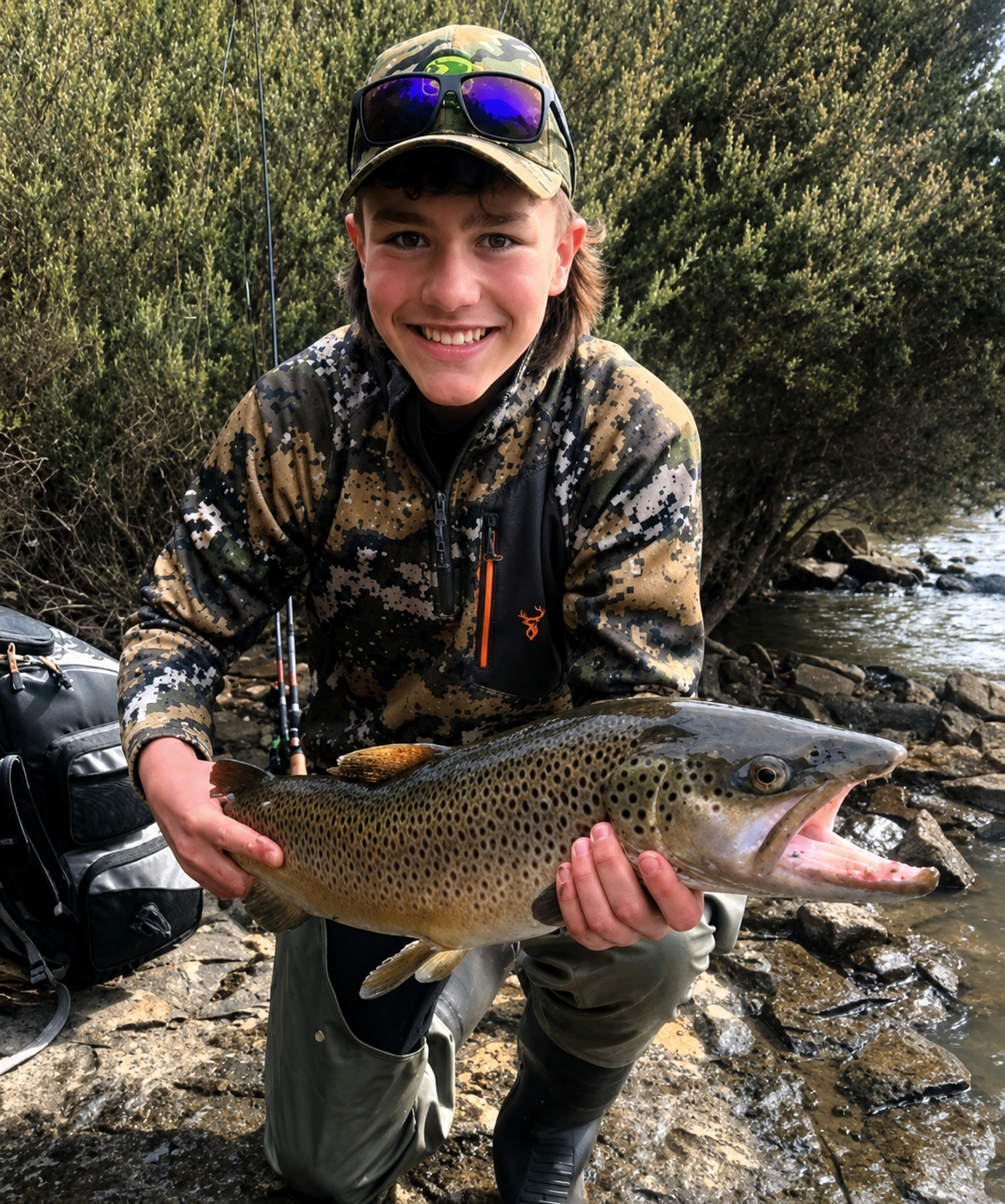Nate Hepburn with a solid Brown Trout he caught from Lake Crescent last season.