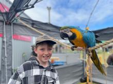 Monti Thorp with a parrot