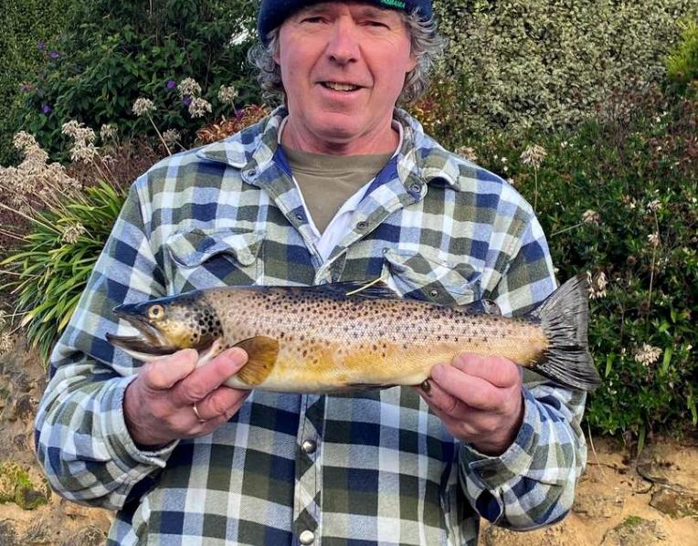 Stephen Lamprey with his $5000 winning tagged trout that he caught recently from South Riana Lake.
