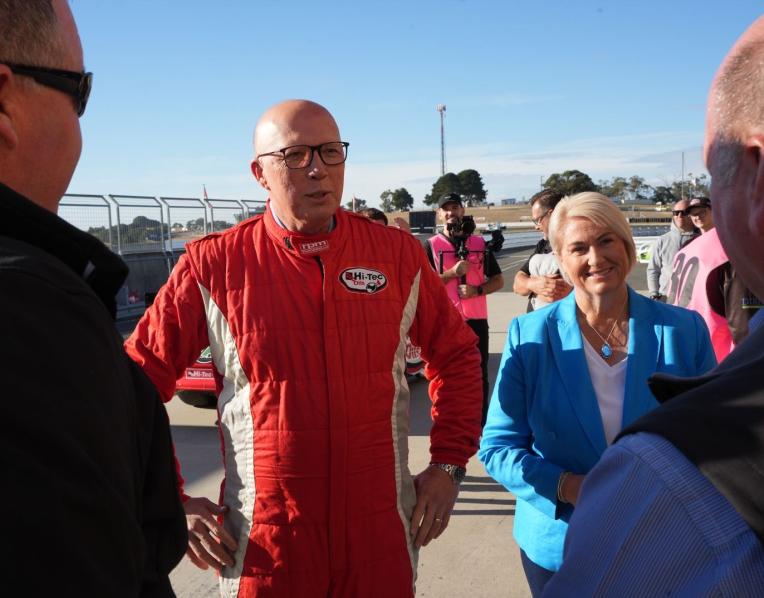 Opposition leader Peter Dutton at Symmons Plains today