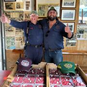 Tom Wolfe and his dad at the berry farm