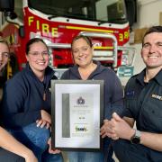 Tasmania Fire Service firefighters Grace Siggers and Connor Thompson meet with Ashley Cusick (Community Engagement South) and Julia Batchelor (Outreach Team Leader), of Rural Alive and Well.