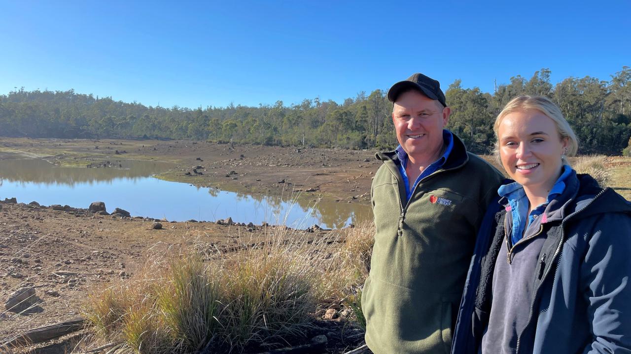 Richard Johnston and daughter Lottie on their Rosevale property where three dams remain close to empty awaiting decent winter rain. Richard Johnston and daughter Lottie on their Rosevale property where three dams remain close to empty awaiting decent winter rain.