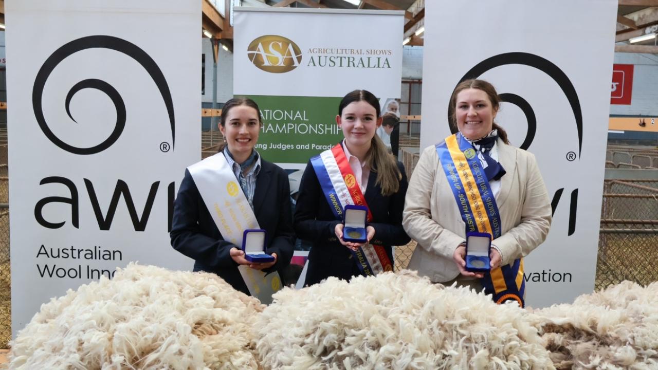 Olivia Baker after finishing first at the national young Merino fleece judges competition