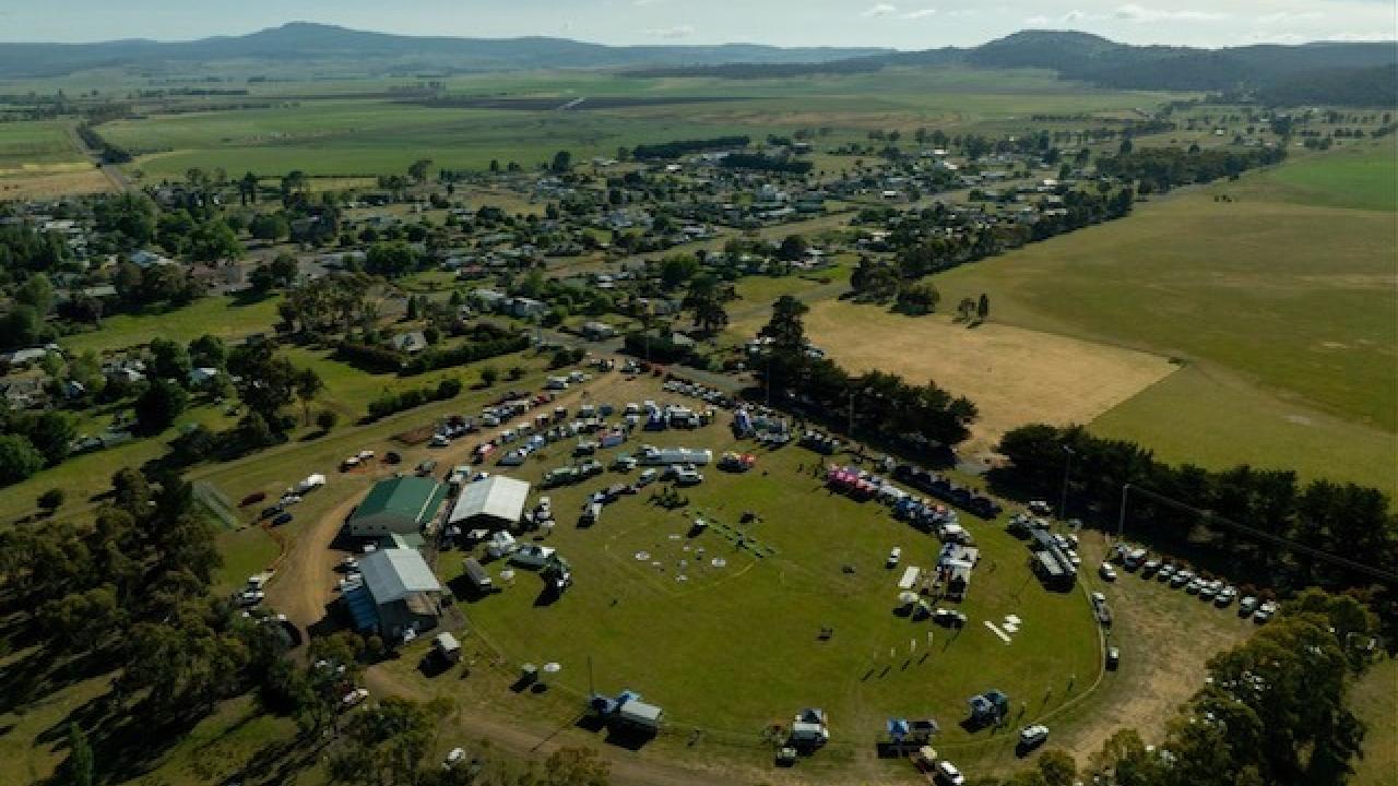An aerial view of the Highlands Bushfest in 2024.