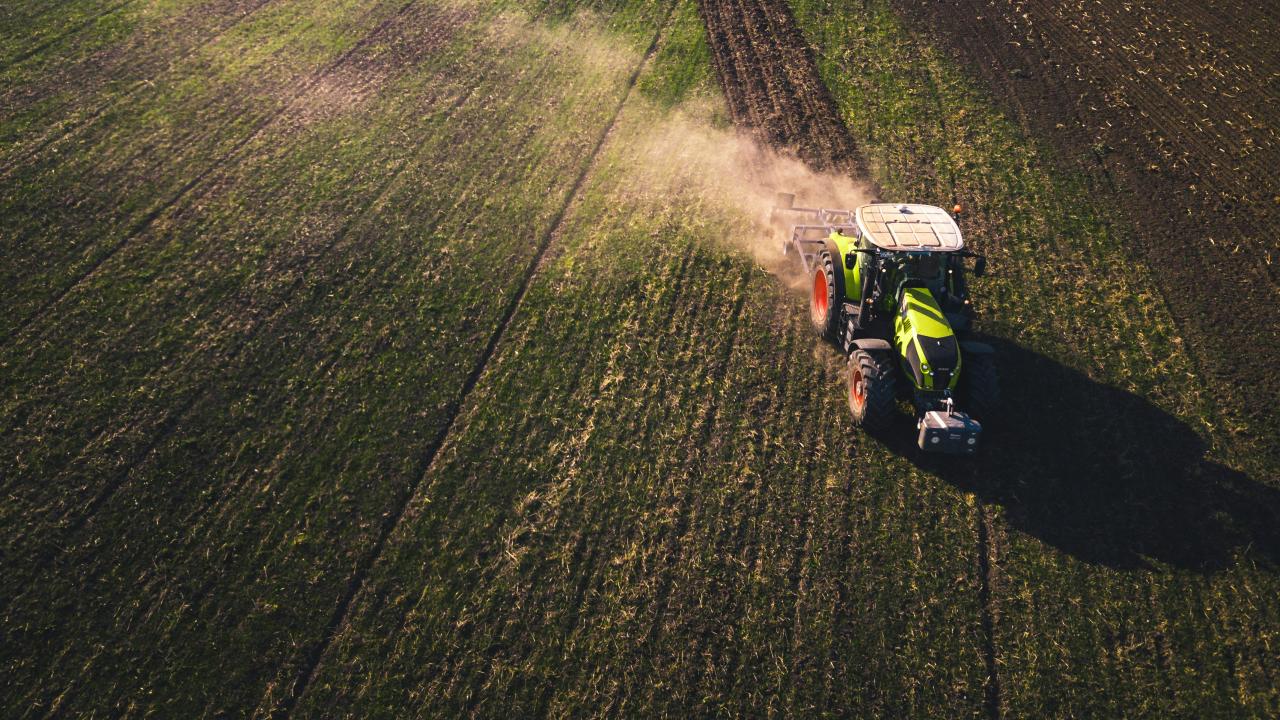 A tractor in a field
