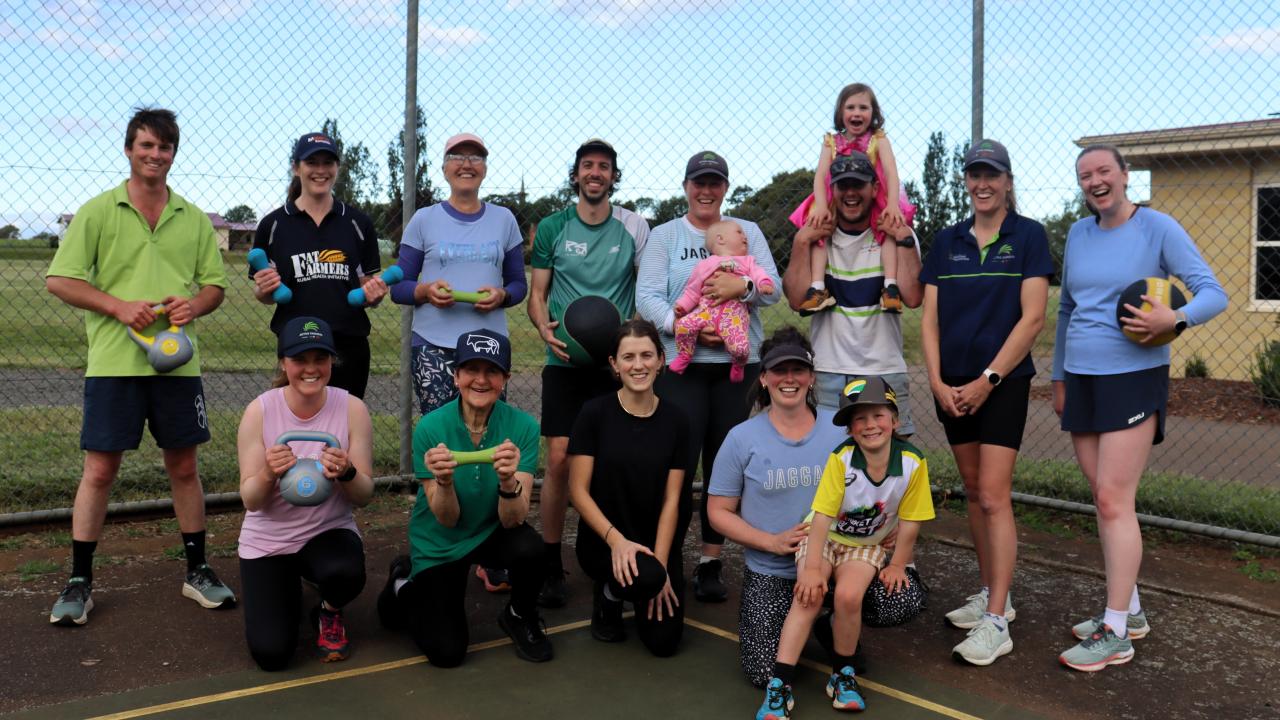 Richard Bell of Blackwood Creek, Hannah Cummins of Hagley, Judy Kilby of Westwood, Penny Hooper of Longford, Josie Beveridge of Bishopsbourne, Max Capponi of Geneva, Switzerland, Liz Groenewold of Westbury with Poppy, 18 months, Katherine Temple of Hadspen, Patrick Groenewold of Westbury with Livvie Heard, 4, of Cressy, Active Farmers trainer Jennifer Archer of Quamby Plains, Lily Nells of Westbury, Margot Heard of Cressy and William Heard, 6, of Cressy.