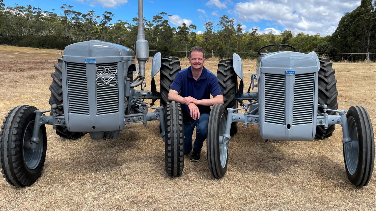 Phillip Gaunt of Launceston with the 1950 Ferguson TEA and a 1947 Ferguson TEA that he will take to Sheffield Steamfest on the March long weekend.