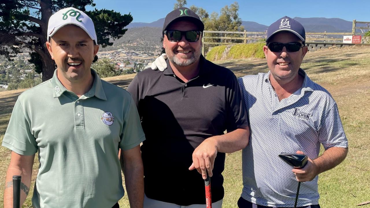Ben Rainbird(far right) with John Smith (middle) and Luke Wardlaw prior to teeing off in the final round of the 2026 Club Championships
