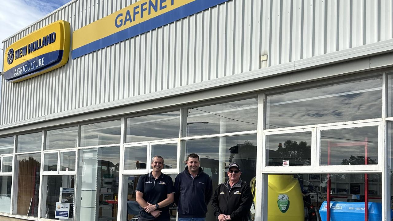 Gaffney Machinery General Manager Cobie Walker, Waringa Distribution General Manager Sam Abbott and Agriculture Equipment Holdings (AEH) Chief Operating Officer David Thompson.