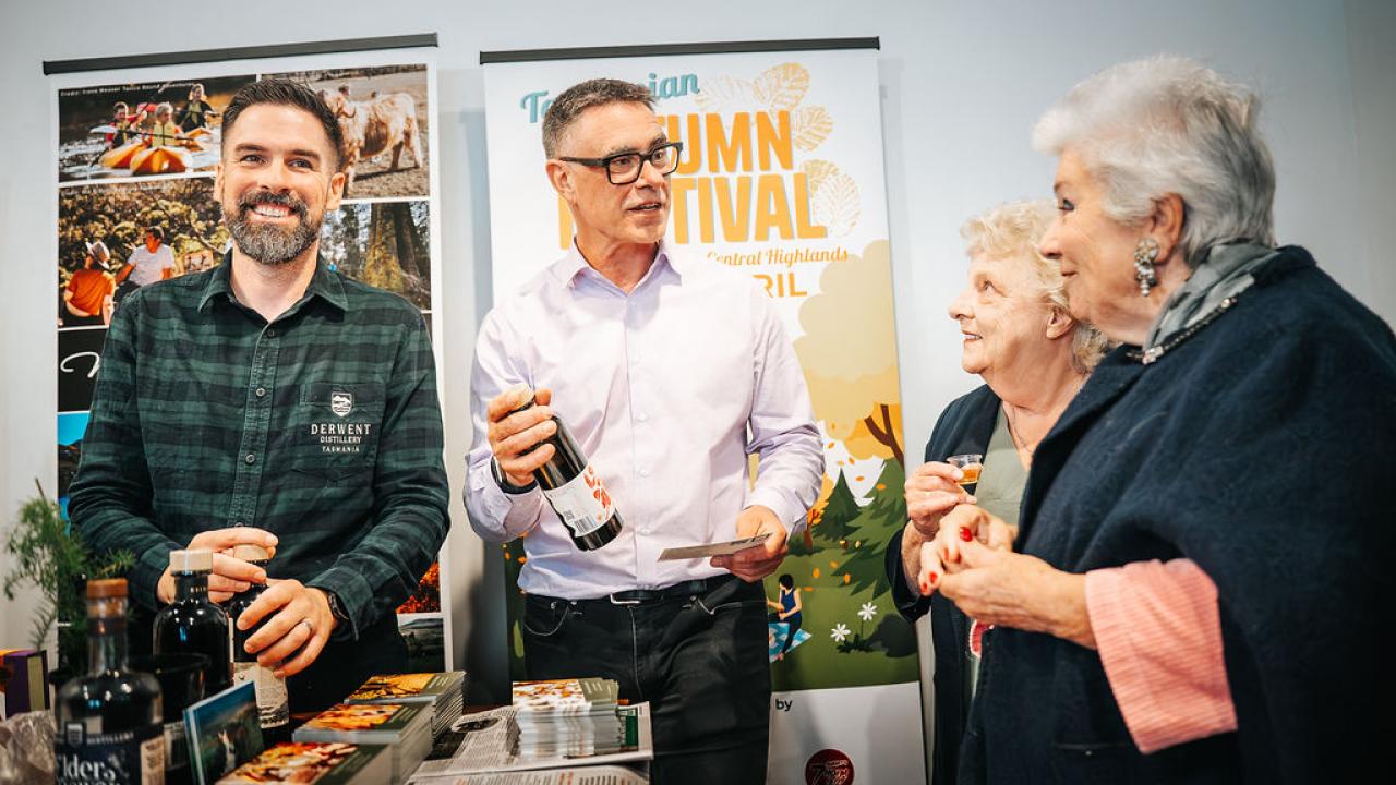Robbie Gilligan (Derwent Distillery), Alex Heroys (Destination Southern Tasmania CEO Central Highlands Mayor Lou Triffitt and Cally Lyons from Rathmore