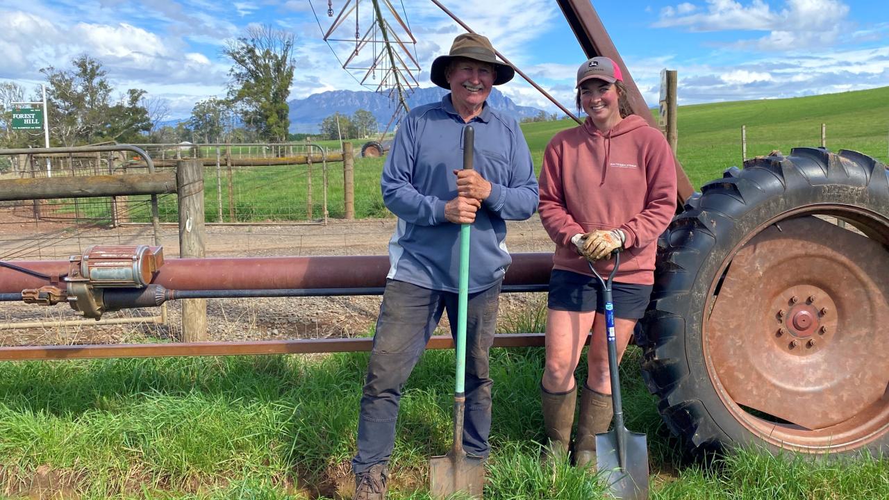 Barrington farmer David Bloomfield and Amy Forster of Sheffield had to soften the ground with an irrigator to dig holes for a new boundary fence last week.