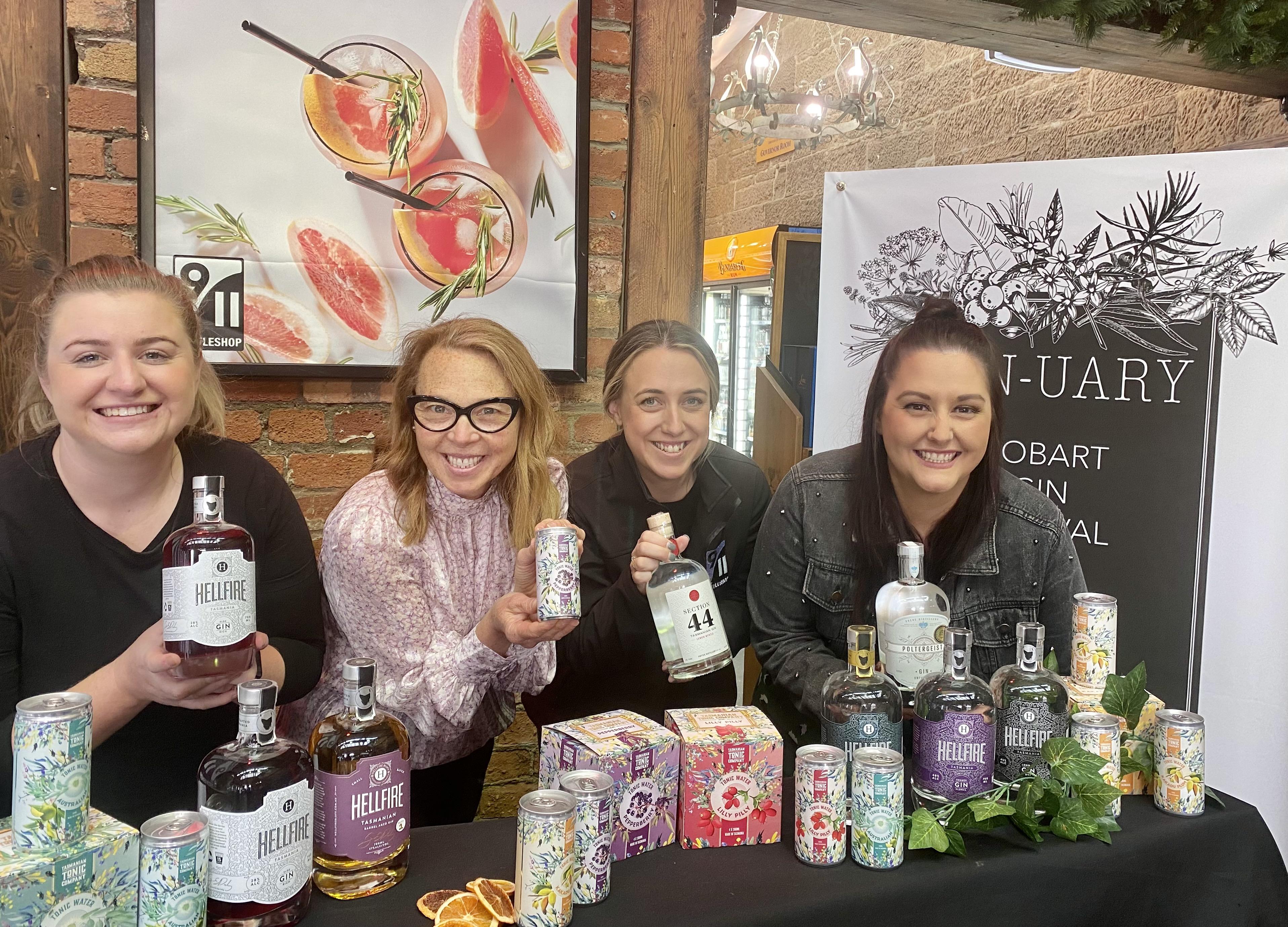 Ruby Daly from Hellfire Distillery, Dina Gregson from Tasmanian Tonic Co, Sharni Wise from 911, and Gin-uary organiser Nicole Fisher
