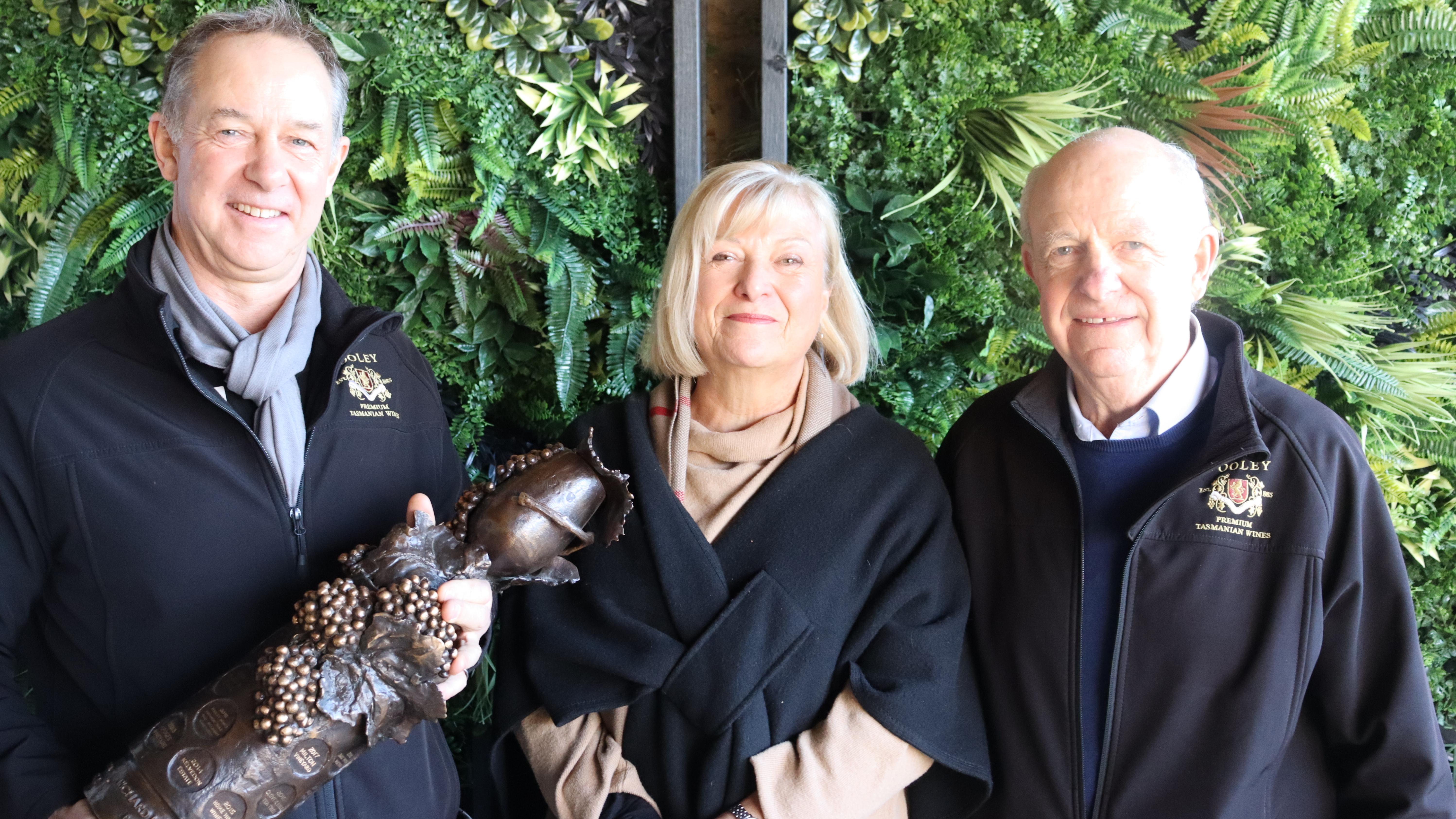 Matthew and John Pooley with the Tasmanian Vineyard of the Year trophy