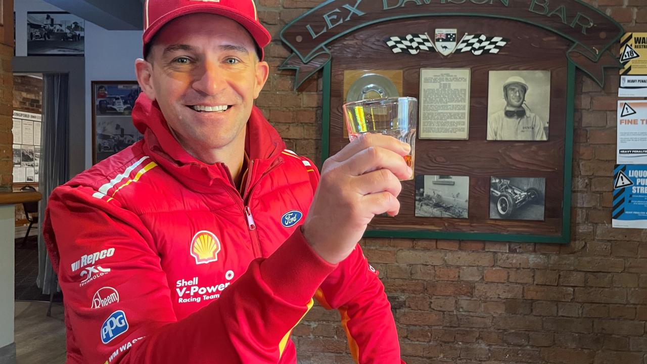 Will Davison at the Country Club Hotel, Longford. Supercars driver Will Davison toasts his grandfather Lex with a brandy at Country Club Hotel, Longford.