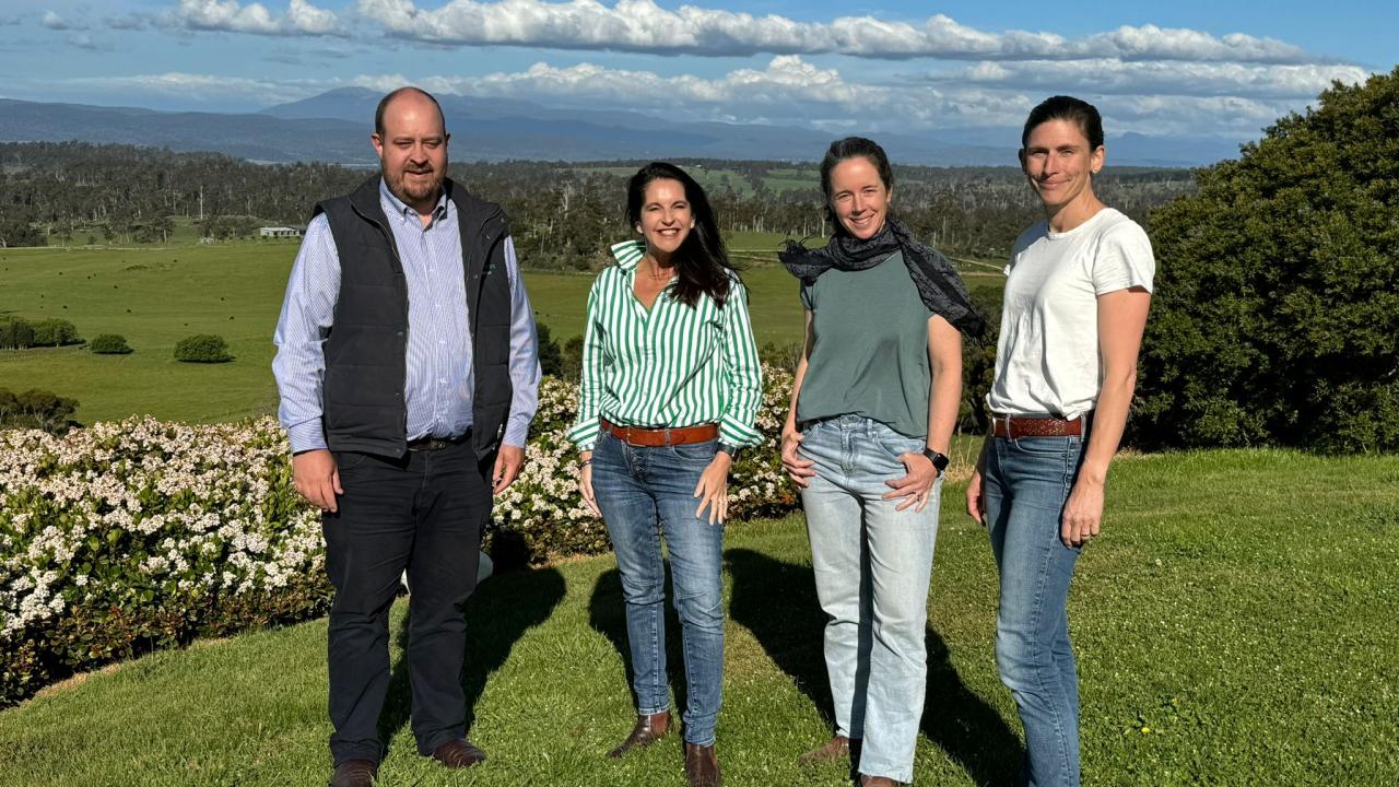 TasFarmers CEO Nathan Calman with Primary Industries Minister Jane Howlett_ Sprout Tasmania CEO Jen Robinson and Livestock Processing Taskforce Chair Felicity Richards. TasFarmers CEO Nathan Calman with Primary Industries Minister Jane Howlett_ Sprout Tasmania CEO Jen Robinson and Livestock Processing Taskforce Chair Felicity Richards.