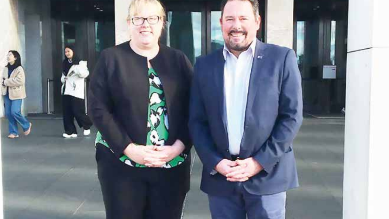 Flinders Island Mayor Rachel Summers and King island Mayor Marcus Blackie in Canberra. Flinders Island Mayor Rachel Summers and King island Mayor Marcus Blackie in Canberra.