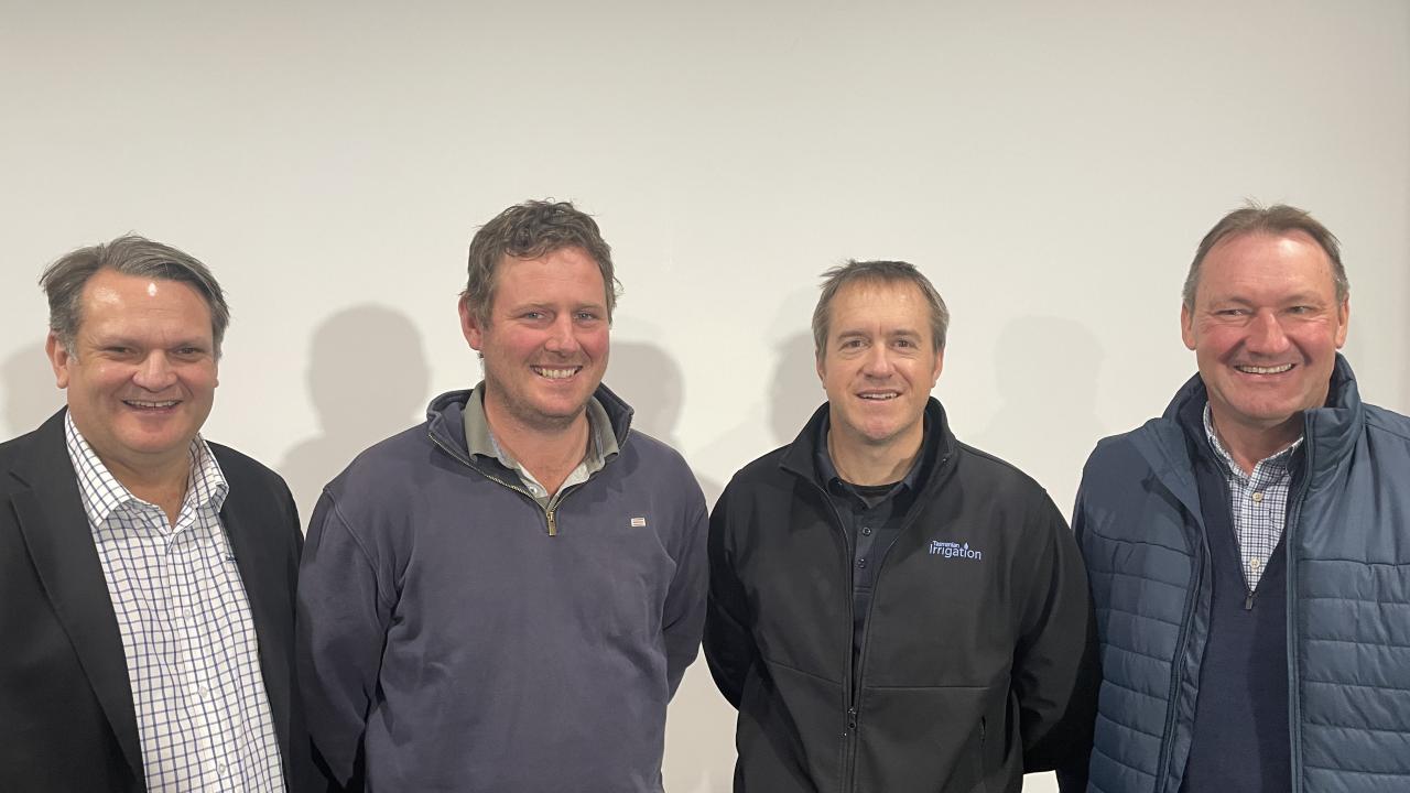 Rabobank area manager Stuart Whatling, Ben Tait, Tasmanian Irrigation CEO Mike Sylvester and Les Murdoch from Simplot Rabobank area manager Stuart Whatling, Ben Tait, Tasmanian Irrigation CEO Mike Sylvester and Les Murdoch from Simplot