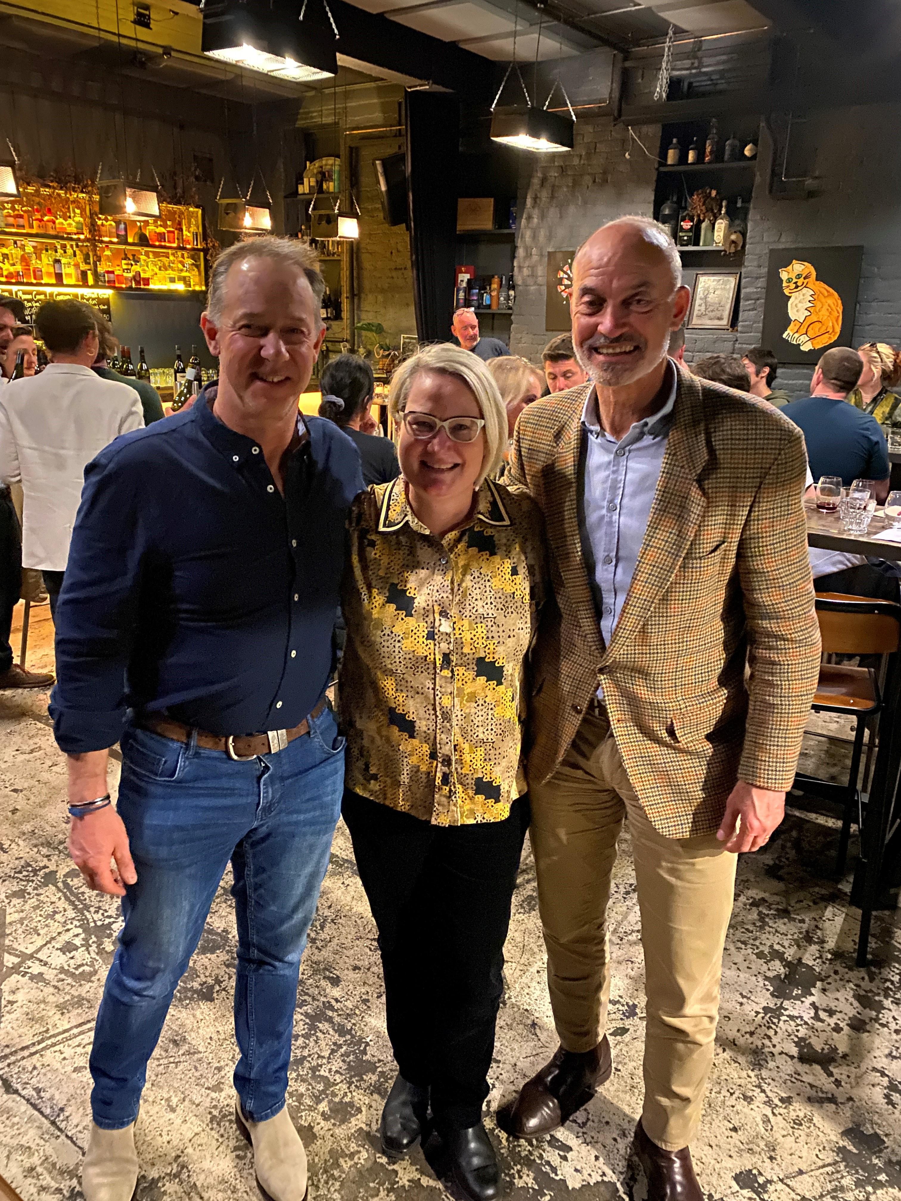 Matthew Pooley from Pooley Wines, Wine Tasmania CEO Sheralee Davies and Trade Minister Guy Barnett
