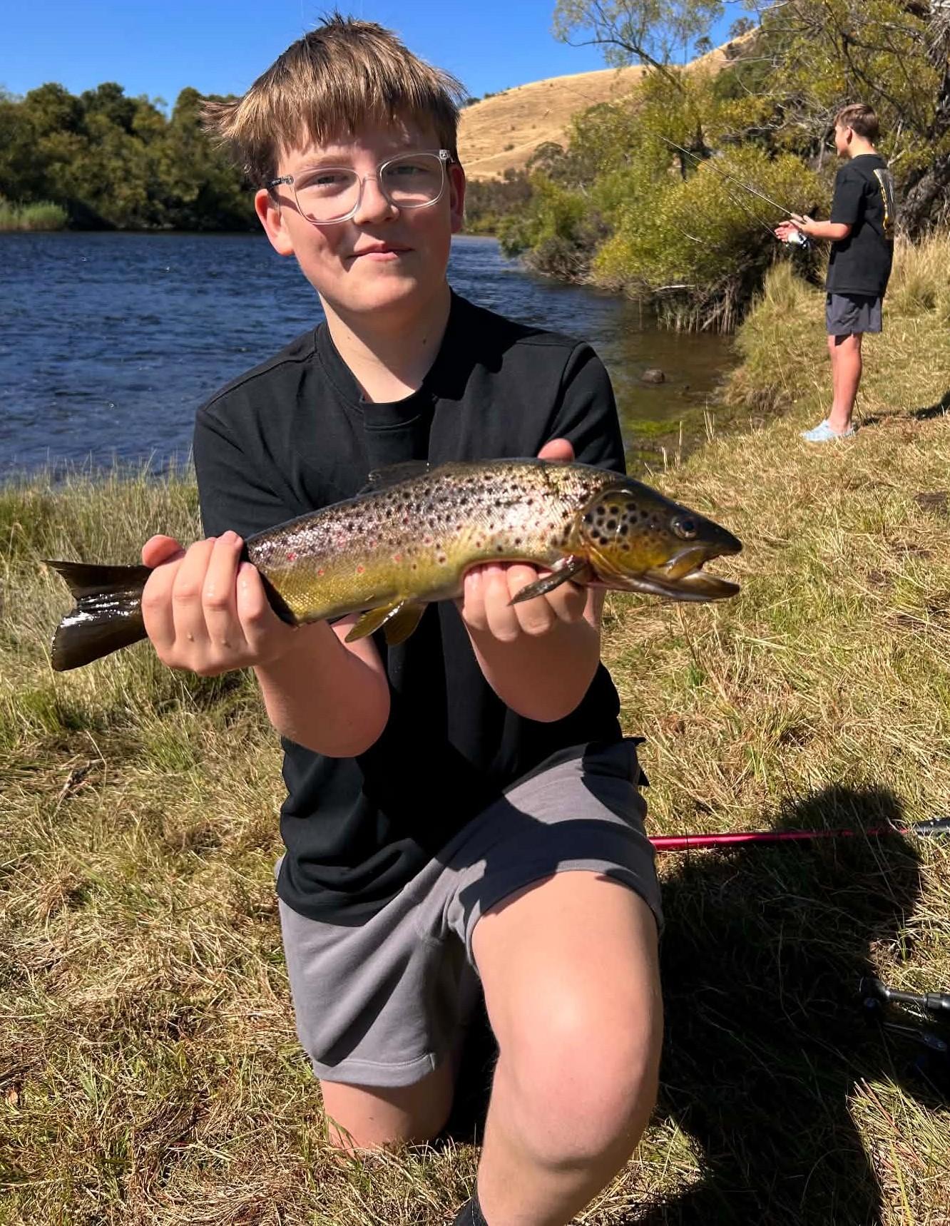 Mason Hutchison who caught his first ever trout on his first cast during a trip in the Derwent River last season.