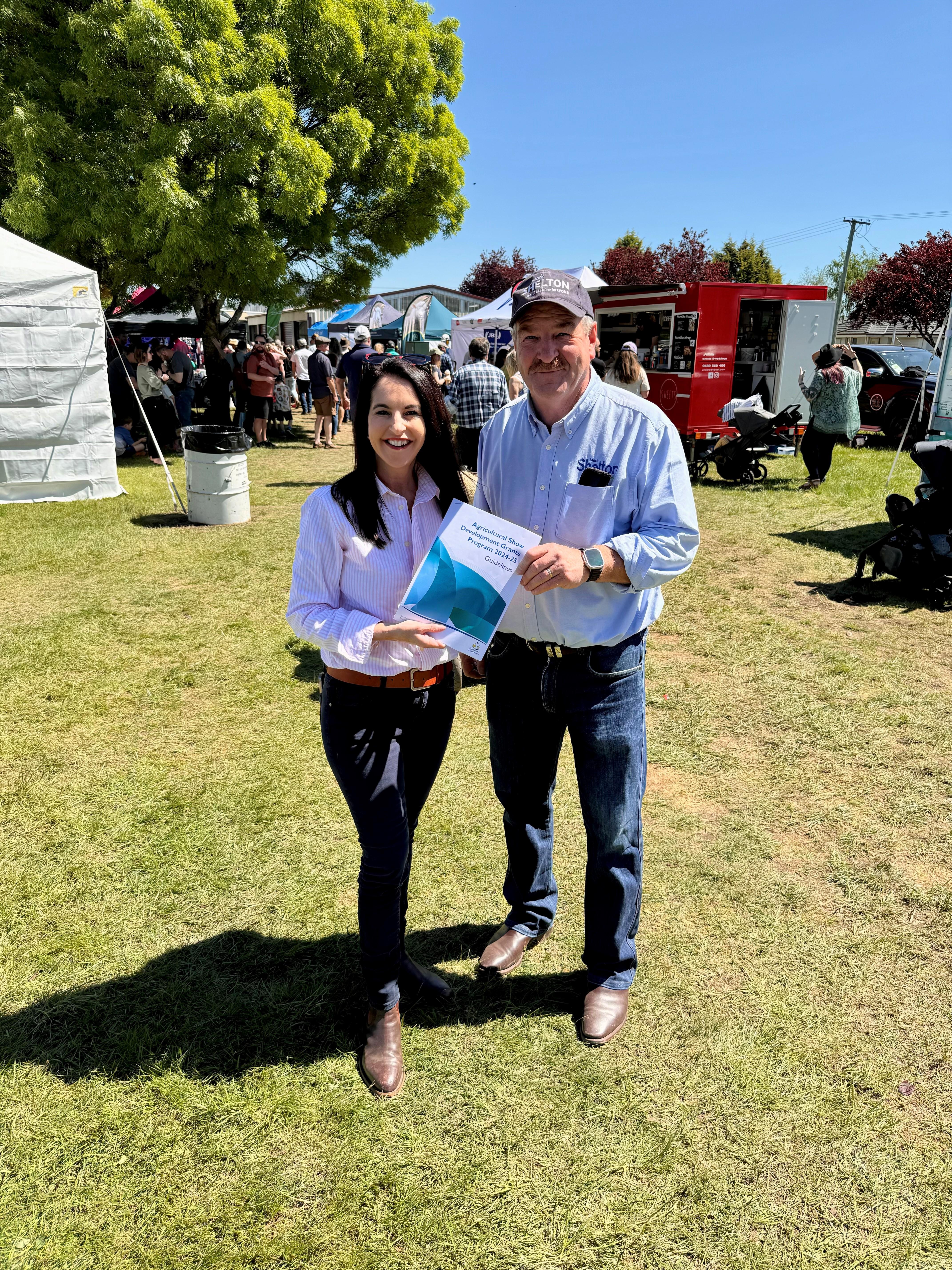Primary Industries Minister Jane Howlett with Liberal member for Lyons Mark Shelton at the Longford show.