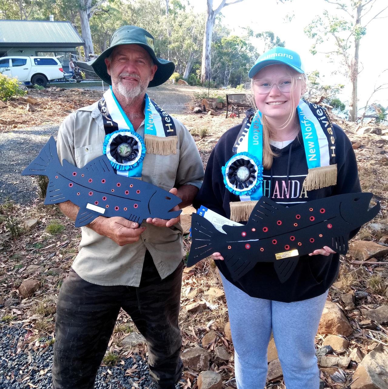 NNLAA overall winners from last weekend’s trout fishing competition at Lake Crescent and Lake Sorell – Senior Alan Dixon and Junior Lucy Russell.
