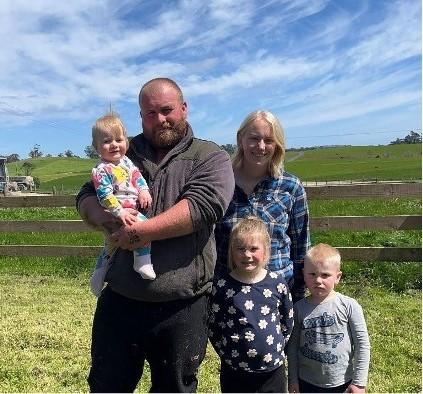 Jesse Weaver with his wife Rosalie and daughter Whitney at their share farming property in Bracknell and, inset,