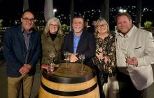  Andrew Hellyier of Loaves and Fishes, Gem Lewis of Bridport, Scortt Armstrong of Barnbougle, School Lunch program ambassador Julie Dunbabin and Aaron Kropf, both of Loavews and Fishes.
