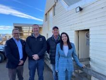  AWI national manager for training Craig French, AWI executive officer shearer wool handling training Glenn Haynes, former shearer and farmer Frankie Fish and Primary Industries minister Jane Howlett