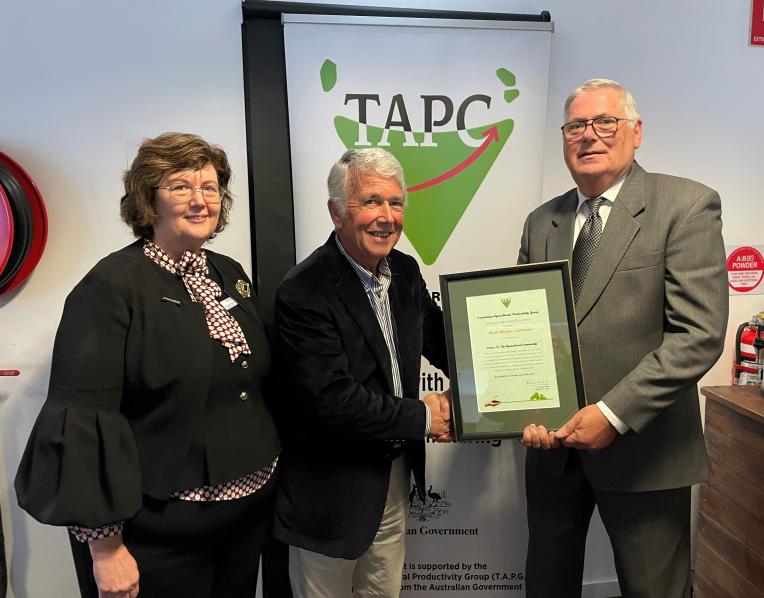 RBT CEO Elizabeth Skirving, Tas Ag Productivity Group EO Terry Brient and RBT Chair Michal Frydrych