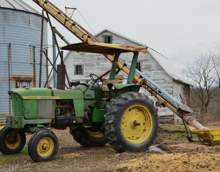A tractor on a farm