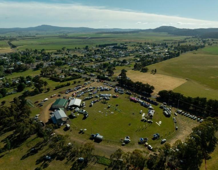 An aerial view of the Highlands Bushfest in 2024.