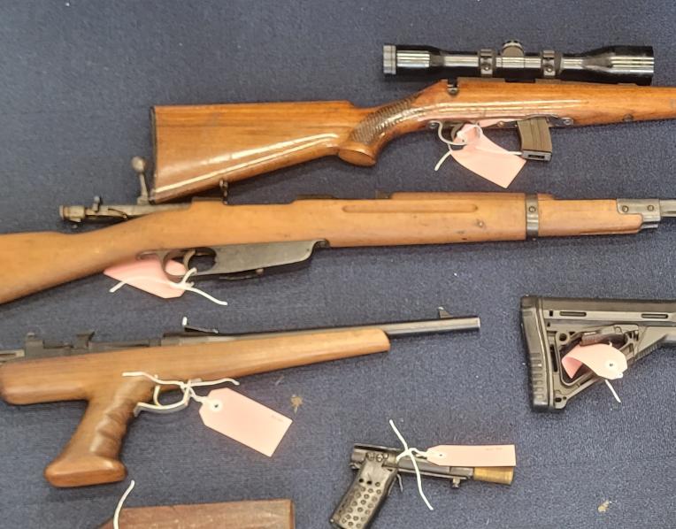 Illegal firearms and other weapons seized recently during a search of a property in the Huon Valley.