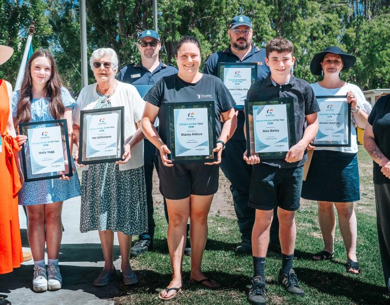 Derwent Valley Australia Day award winners with Mayor Dracoulis