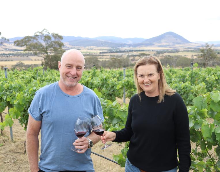 James and Karen Stewart amongst the vines
