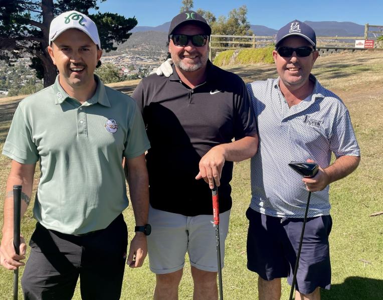 Ben Rainbird(far right) with John Smith (middle) and Luke Wardlaw prior to teeing off in the final round of the 2026 Club Championships