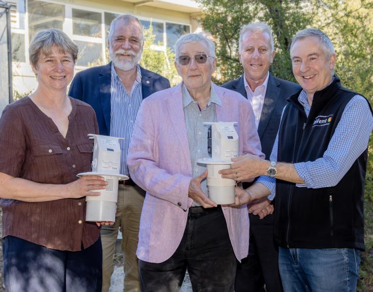 2026_Soil CRC quoll ag tech with Shane Powell TIA, Mike Rose TIA, Dr Paul Greenfield (Soil CRC Board Chair), Michael Crawford (Soil CRC CEO), Brett Harris InVENT_Peter W Allen